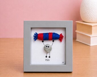 PSG Gift for Football Fan – Handmade Pebble Art Frame – Supporter Decor - Unique Keepsake