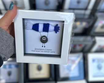 Stockport County Pebble Art – Football Fan Gift, Handmade Scarf Frame
