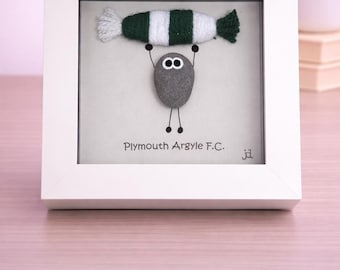 Plymouth Gift for Football Fan – Handmade Pebble Art Frame – Supporter Decor - Unique Keepsake