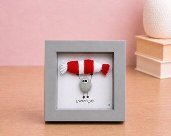 Exeter City Gift for Football Fan – Handmade Pebble Art Frame – Supporter Decor - Unique Keepsake