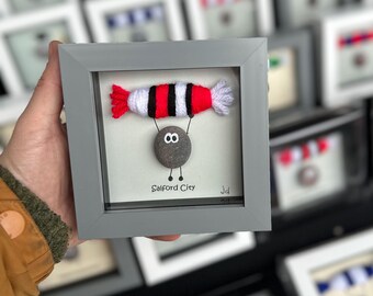 Salford City Gift for Football Fan – Handmade Pebble Art Frame – Supporter Decor - Unique Keepsake