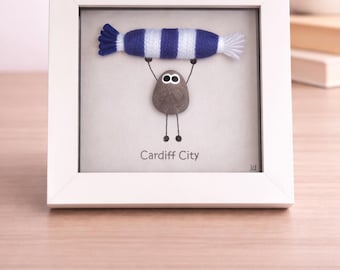 Cardiff City Gift for Football Fan – Handmade Pebble Art Frame – Supporter Decor - Unique Keepsake