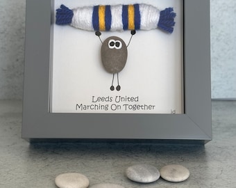 Leeds United Gift for Football Fan – Handmade Pebble Art Frame – Supporter Decor - Unique Keepsake