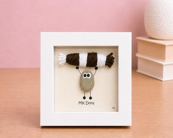 MK Dons Gift for Football Fan – Handmade Pebble Art Frame – Supporter Decor - Unique Keepsake