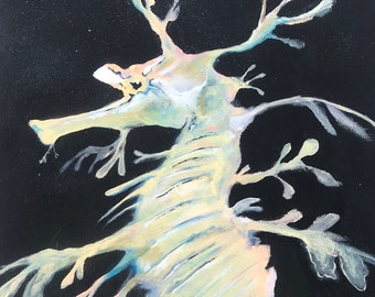 Seadragon by Paul Downs, This is a fine art print of my original acrylic painting.  Sea life, Sea Dragon, ocean, sea life art,Seahorse