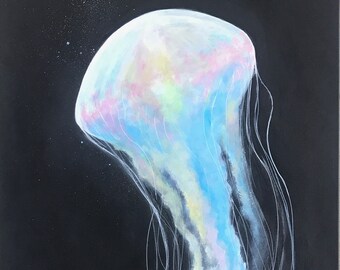 Jellyfish by Paul Downs, This is a fine art print of my original acrylic painting.  Sea life, jellyfish, ocean, sea life art,