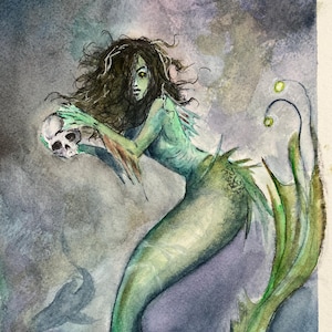 Sirena de Paul Downs. Impresión de mi dibujo original en tinta y acuarela. Arte gótico, arte de cómic, arte mural, sirena