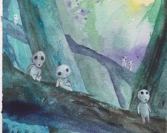 Kodama Forest av Paul Downs. Arkivtryck med bläck på premiumfotopapper, fantasikonst, illustration, väggkonst, animationskonst
