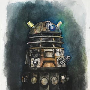 Dalek by Paul Downs, Watercolor Mixed Media Painting, Sci-Fi, fantasy art,Science fiction, TARDIS, Doctor Who, Wall Art, Dalek