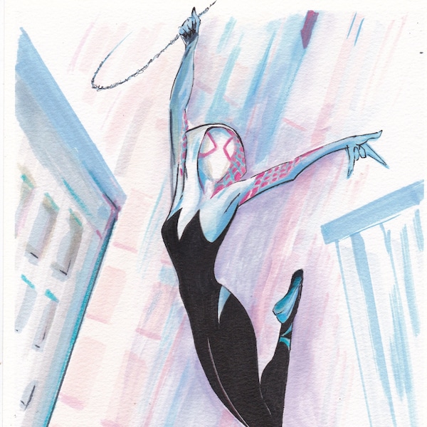 Spider-Gwen by Paul Downs. A fine art print of my original ink fan art drawing.  Superhero, Comic Art, Spider-Man, Spiderverse