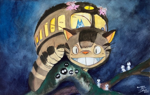 Catbus and friends by Paul Downs.  Archival ink print on premium photo paper, anime, illustration, wall art, animation art, Ghibli