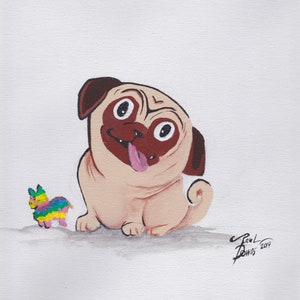 Impresión de arte de Pug, Pug, arte infantil, arte infantil, amante de los animales, sala de juegos para niños, arte de dibujos animados, perros, guardería infantil, arte caprichoso