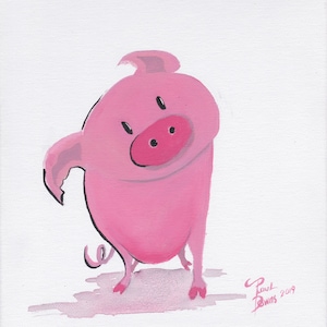 Impresión de arte de cerdo, cerdo, cerdito, arte infantil, arte infantil, amante de los animales, sala de juegos para niños, arte de dibujos animados, animal de granja, guardería infantil, arte caprichoso