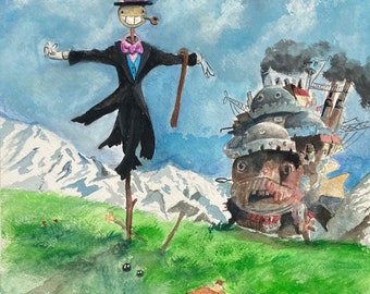 Turnip Head and the Castle by Paul Downs.  Archival ink print on premium photo paper, anime, illustration, wall art, animation art, Ghibli