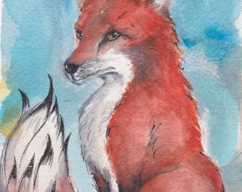 Kitsune by Paul Downs.  Archival ink print on premium photo paper, fantasy art, illustration, wall art, animal art,fox