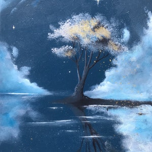Dreams of Silver and Gold by Paul Downs.  This is a fine art print of my oil painting.  Calm, landscape, tree art, fairy tale, wall art