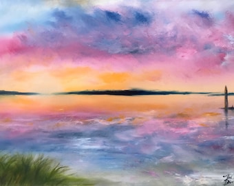Setting Light by Paul Downs, A fine art print of my original oil painting.  Savannah Artist, landscape painting, abstract art, landscape