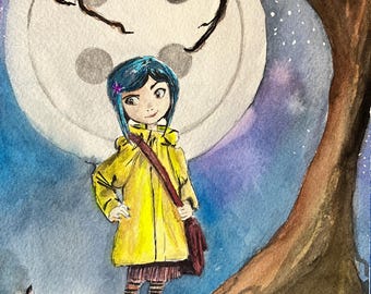 Coraline by Paul Downs.  Archival ink print on premium photo paper, fantasy art, illustration, wall art, animation art