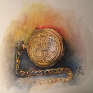 Pocket Watch for the Doctor by Paul Downs, Watercolor Painting, Sci-Fi, fantasy art,Science fiction, Doctor Who, Wall Art