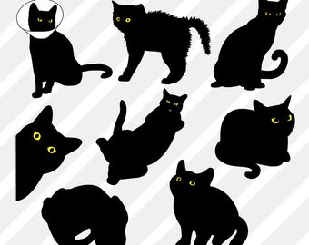 Black Cat Silhouettes - SVG Bundle - Digital Files | SVG | Print or Cut | Halloween Vectors | Clipart | Cricut | Silhouette