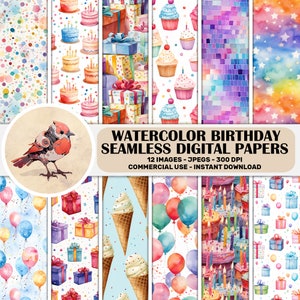 WATERCOLOR BIRTHDAY PARTY digital pattern birthday seamless papers birthday party background pattern watercolor birthday jpeg seamless party