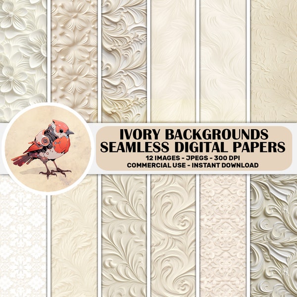 IVORY BACKGROUNDS, 12 digital printable papers, seamless, 12x12 inches, 300dpi JPEGs, instant download, commercial use, backgrounds