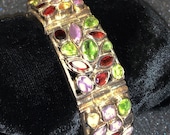 Multi Colored Gemstone Bracelet, Sterling Silver, With Real Stones (Gems), Unique Eyecatching Look, 116.6 Grams Total Weight