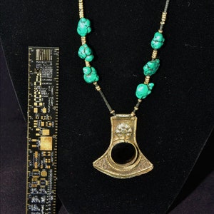 Traditional Afghan Tribal Necklace with Uncut Turquoise and Black Onyx 21&quot; Length