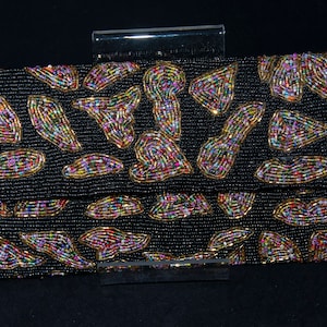 Evening Bag / Clutch with Black Background and Random Multicolored Shapes , Handmade, All Glass Beads