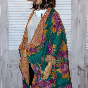 Stylish Handmade Cotton Coat – Casual Wear – Kantha Style - Free Size Cape - Reversible