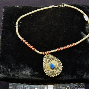 Traditional Afghan Tribal Necklace With Central Lapis Stone