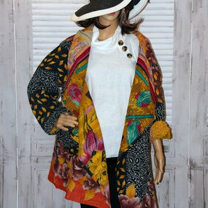 Stylish Handmade Cotton Coat – Casual Wear – Kantha Style - Free Size Cape - Reversible