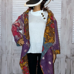Stylish Handmade Cotton Coat – Casual Wear – Kantha Style - Free Size Cape - Reversible