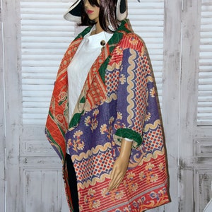 Stylish Handmade Cotton Coat – Casual Wear – Kantha Style - Free Size Cape - Reversible