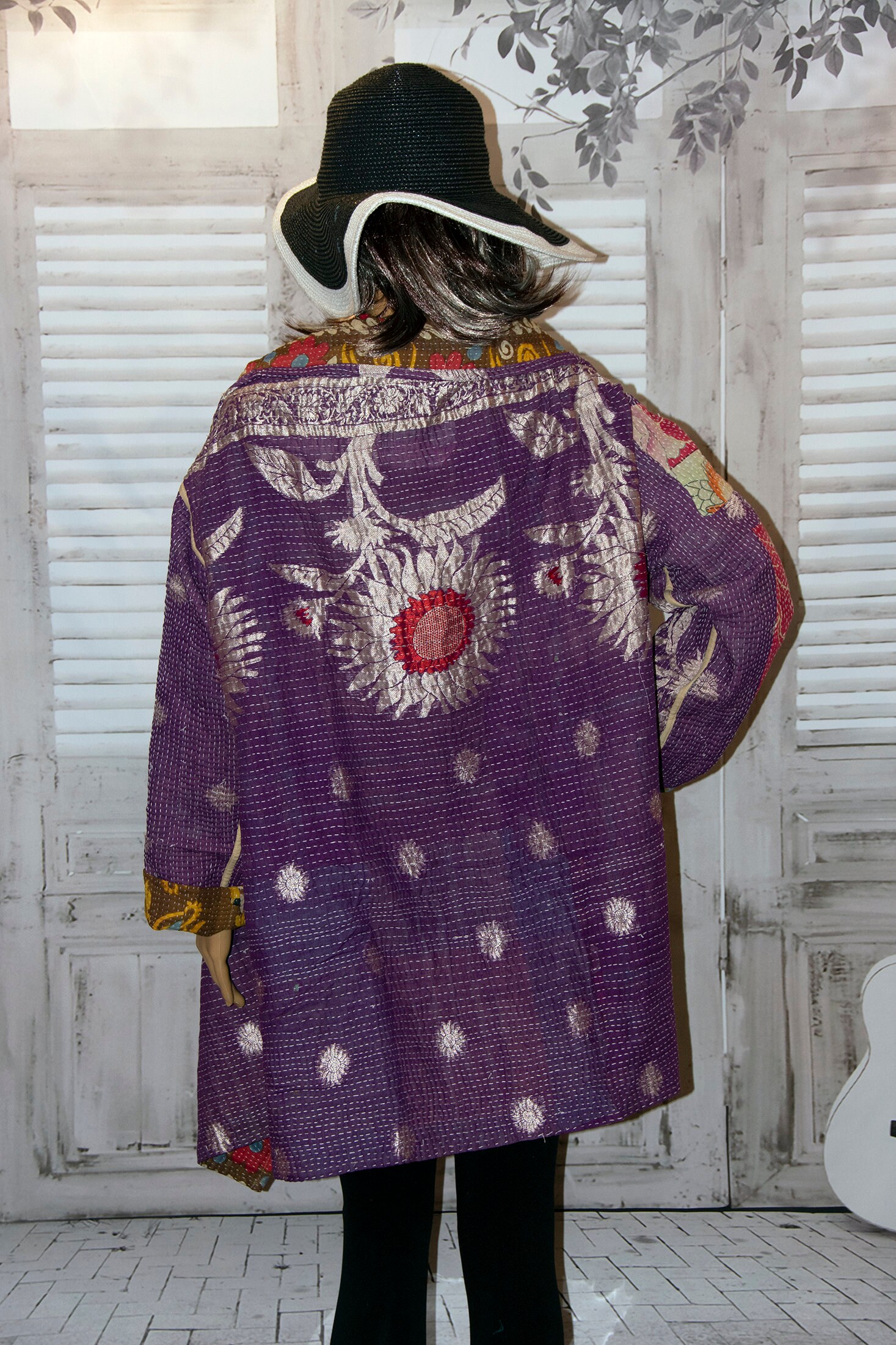 Edredón Kantha De Seda Vintage: Manta India De Patchwork Hecha A Mano - México