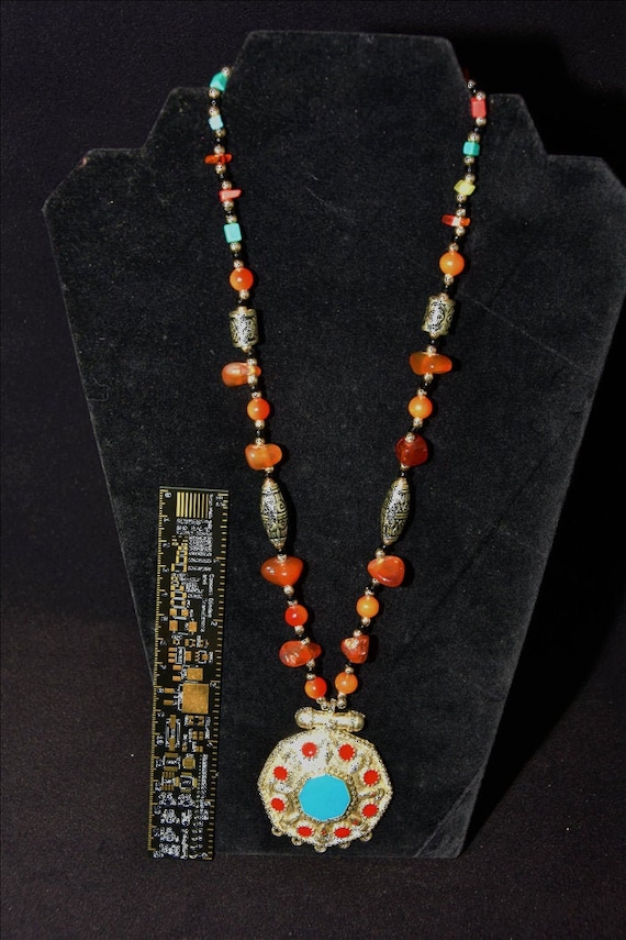 Tribal Afghan Necklace with Agate, Turquoise, Blac