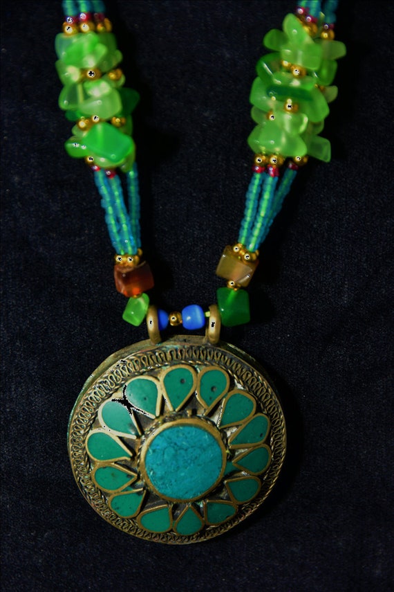 Turquoise and Peridot Necklace With Other Real St… - image 1