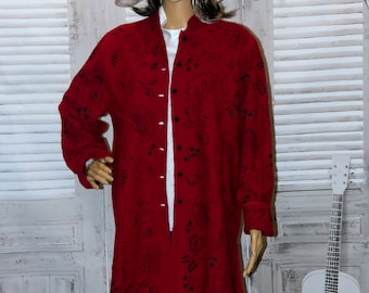 Red Wool Peacoat - Bordado a mano - Frontal abierto con botones - Elegante ropa de noche