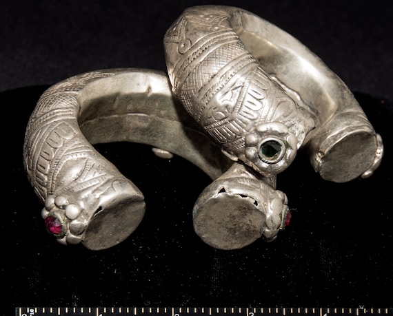 Silver Plated Vintage Afghan Tribal Bracelet, Pai… - image 1