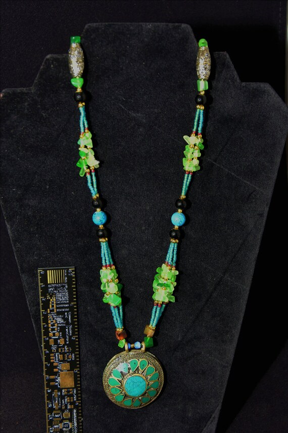 Turquoise and Peridot Necklace With Other Real St… - image 2