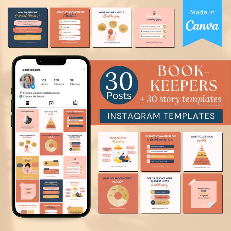 30 Bookkeeping Instagram Templates | Editable Canva Templates ...