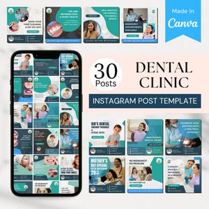 30 Dental Clinic Instagram Templates | Editable Canva Templates | Dental Marketing Social Media Posts