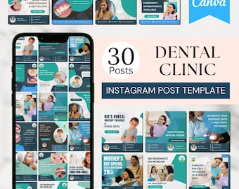 30 Instagram Vorlagen | Bearbeitbare Canva-Vorlagen | Zahnpflege Social Media Posts