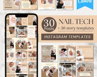30 Nail Tech Instagram Templates | Editable Canva Templates | Nail Tech Engagement Posts | Nail Tech Story Template | Social Media Templates