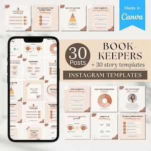 30 Instagram-mallar för bokförare | Redigerbara Canva-mallar | Inlägg om bokförare | Inlägg om bokförares engagemang | Mallar för sociala medier