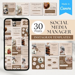 30 Social Media Manager Instagram Templates | Editable Canva Templates | Social Media Strategy Posts | Engagement Boosting Content