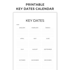 PRINTABLE | Key Dates Printable | Year Calendar | Minimalistic Calendar ...