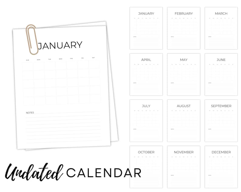 PRINTABLE Undated Year Calendar Schedule Planner Printable Calendar ...