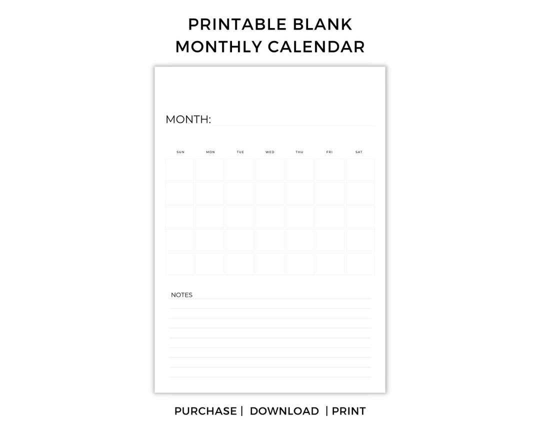 PRINTABLE | Blank Monthly Calendar | Year Calendar | Minimalistic ...