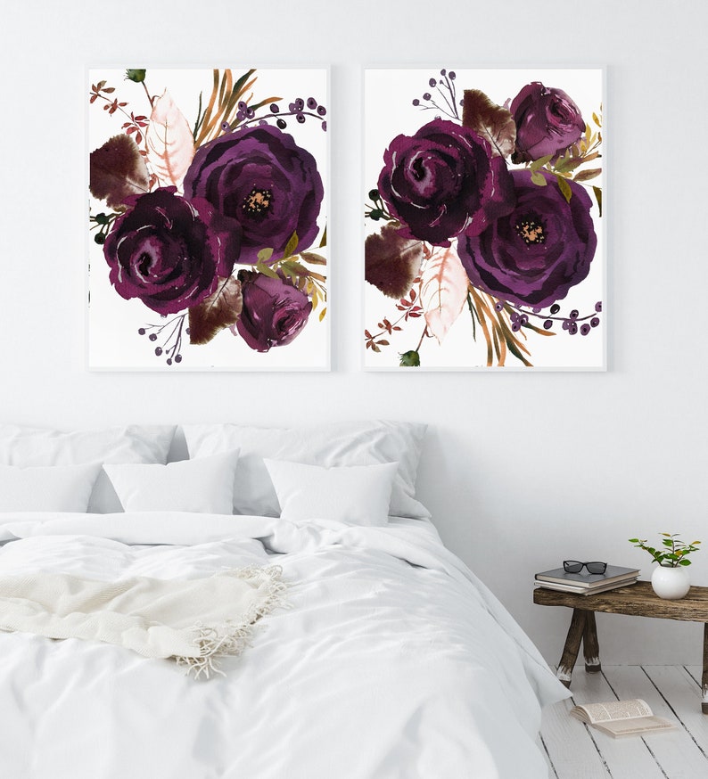 Plum Flowers Wall Art Printable Plum Watercolor Floral Etsy